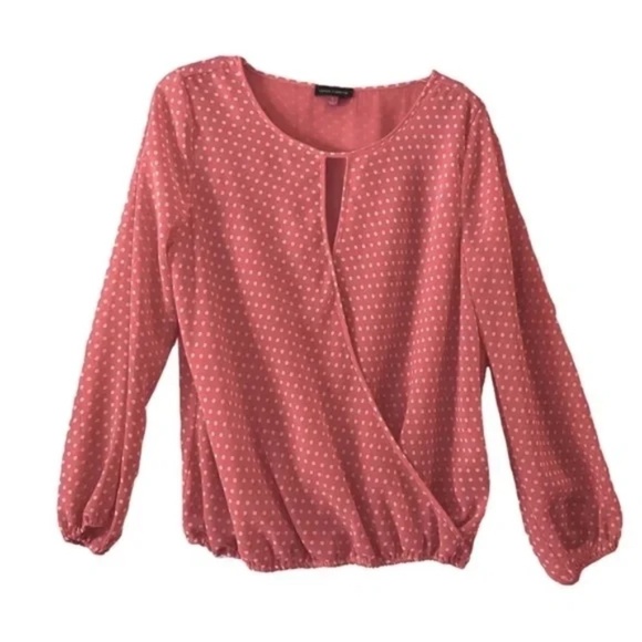 Vince Camuto | Pink Polka Dot Long Sleeve Surplice Blouse, Small - Picture 1 of 7